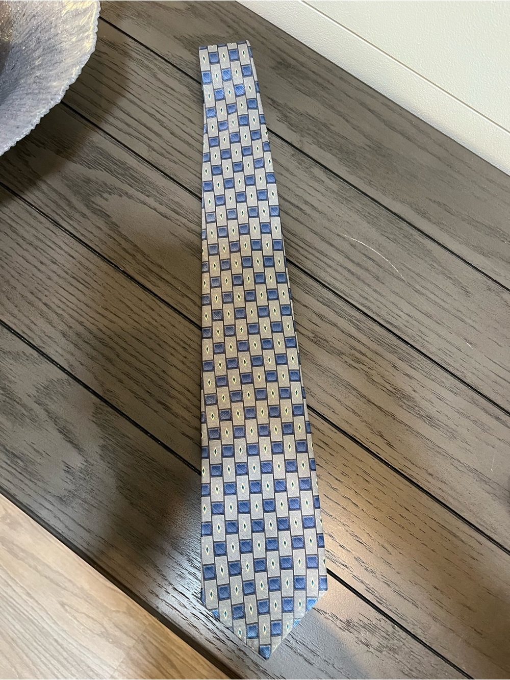 Geoffrey Beene Blue and Silver Checkerboard Men's Tie